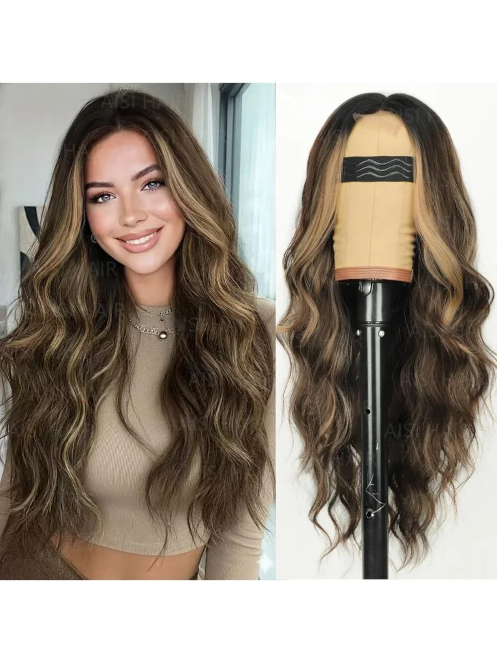 Women's Mixed Blonde Lace Hairline 26 Inch Synthetic Heat Resistant Wavy Wigs